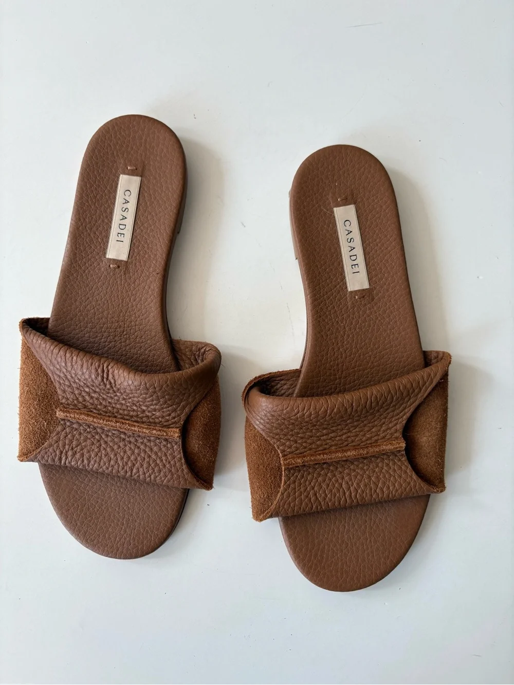 Casadei || Flat Parma Slide Sandals Suede Leather Tan 37 - Picture 2 of 9